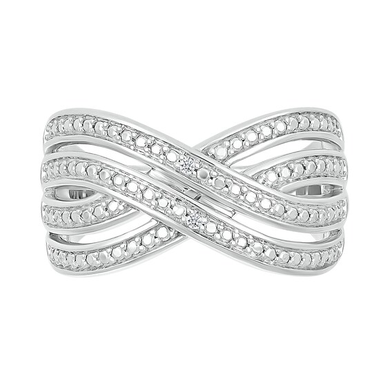 Diamond Accent Double Row Criss-Cross Ring in Sterling Silver