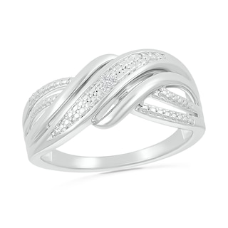 Diamond Accent Multi-Row Criss-Cross Wave Band in Sterling Silver