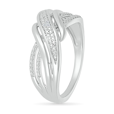 Diamond Accent Multi-Row Criss-Cross Wave Band in Sterling Silver