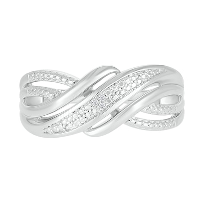 Diamond Accent Multi-Row Criss-Cross Wave Band in Sterling Silver