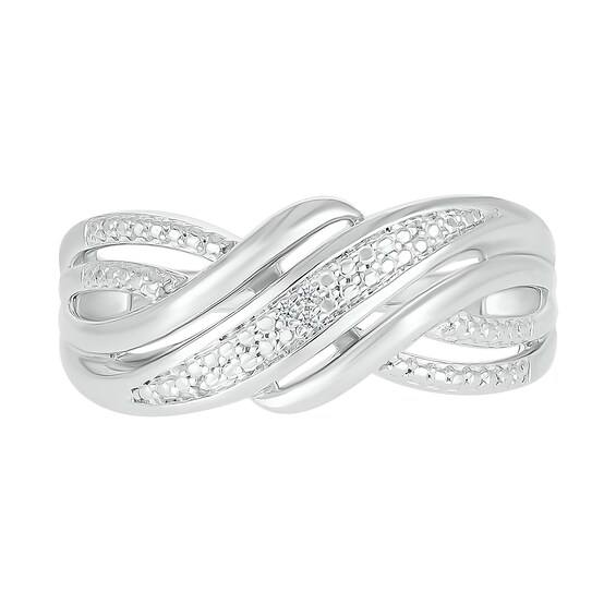 Diamond Accent Multi-Row Criss-Cross Wave Band in Sterling Silver