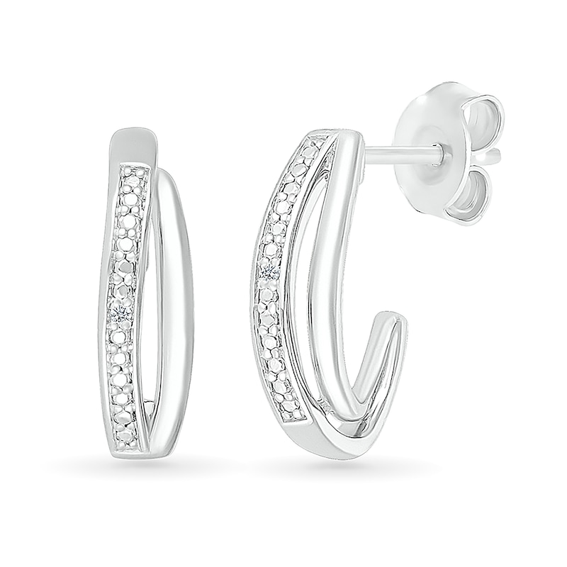 Diamond Accent Split J-Hoop Earrings in Sterling Silver
