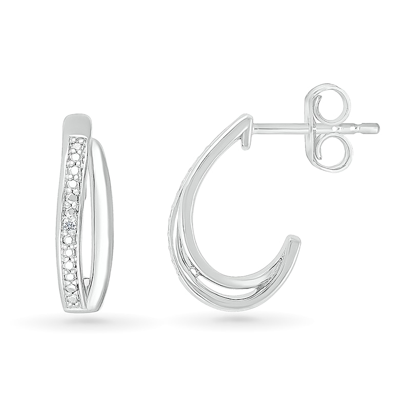 Diamond Accent Split J-Hoop Earrings in Sterling Silver|Peoples Jewellers