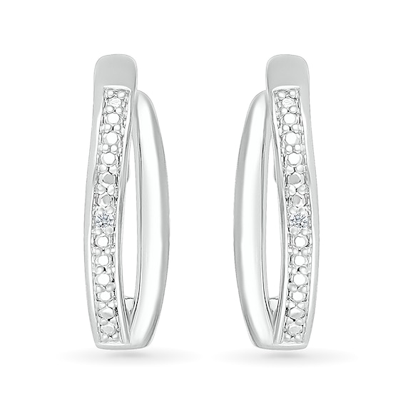 Diamond Accent Split J-Hoop Earrings in Sterling Silver