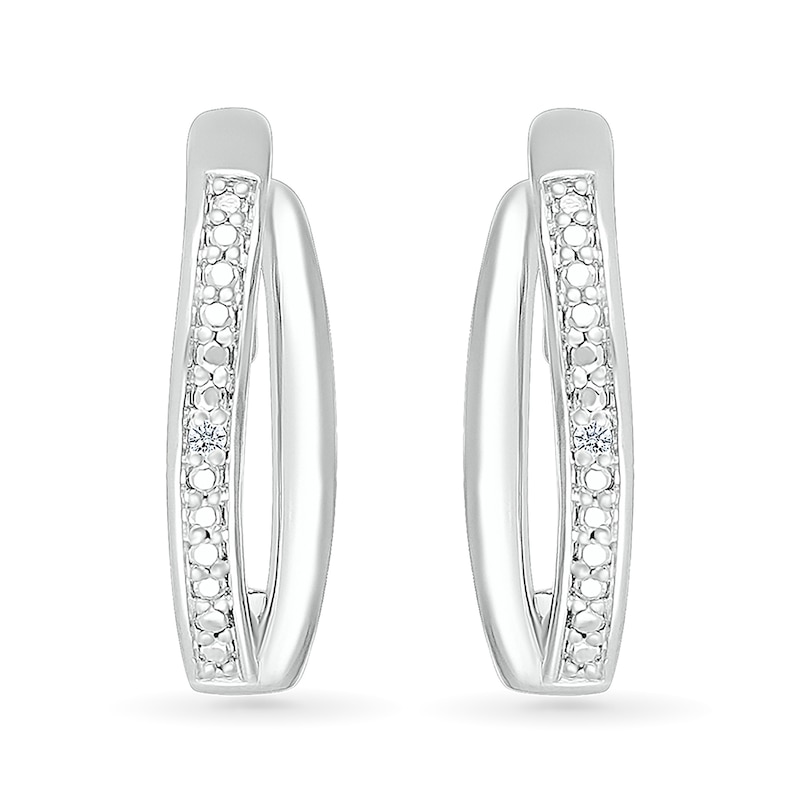 Diamond Accent Split J-Hoop Earrings in Sterling Silver|Peoples Jewellers