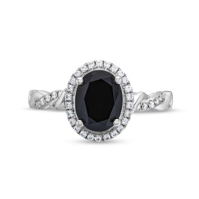 Monique Lhuillier Bliss 2.13 CT. T.W. Oval Black and White Diamond Twist Shank Engagement Ring in 14K White Gold