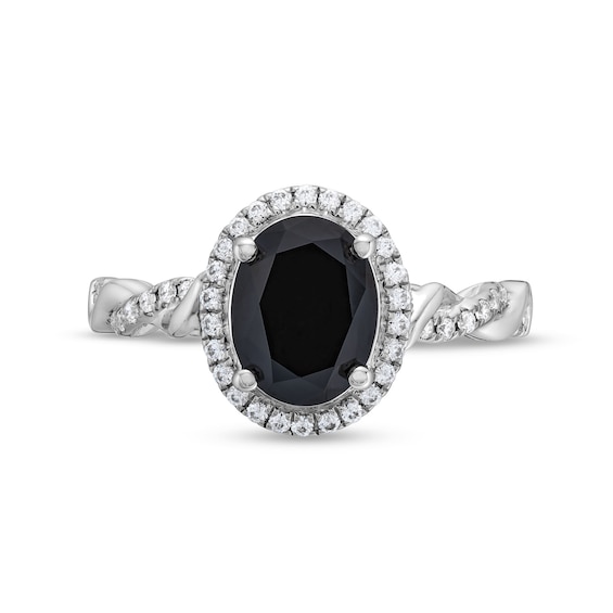 Monique Lhuillier Bliss 2.13 CT. T.W. Oval Black and White Diamond Twist Shank Engagement Ring in 14K White Gold