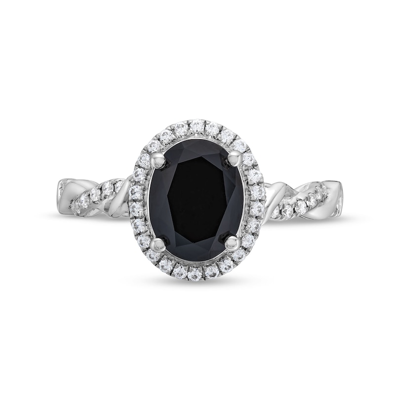 Monique Lhuillier Bliss 2.13 CT. T.W. Oval Black and White Diamond Twist Shank Engagement Ring in 14K White Gold|Peoples Jewellers
