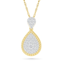0.30 CT. T.W. Pear-Shaped Multi-Diamond Rope-Textured Frame Drop Pendant in 10K Gold