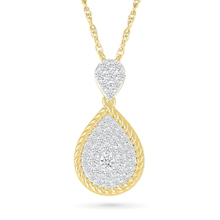 0.30 CT. T.W. Pear-Shaped Multi-Diamond Rope-Textured Frame Drop Pendant in 10K Gold