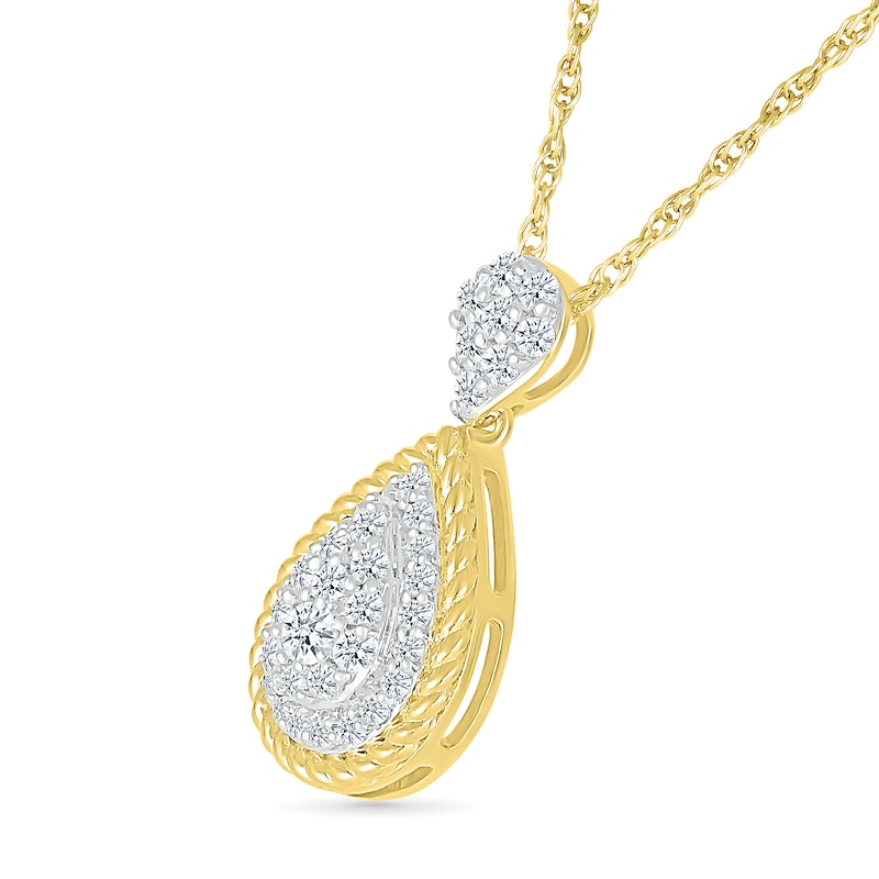 0.30 CT. T.W. Pear-Shaped Multi-Diamond Rope-Textured Frame Drop Pendant in 10K Gold|Peoples Jewellers