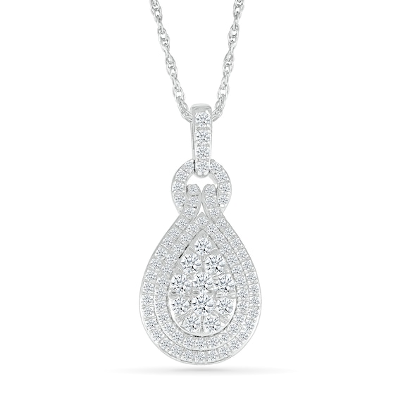 0.70 CT. T.W. Pear-Shaped Multi-Diamond Double Teardrop Frame Doorknocker Pendant in 10K White Gold