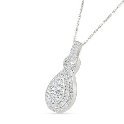 0.70 CT. T.W. Pear-Shaped Multi-Diamond Double Teardrop Frame Doorknocker Pendant in 10K White Gold