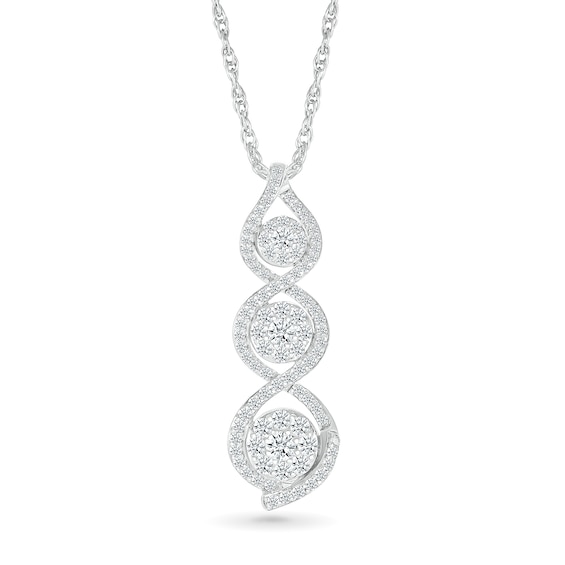 1.00 CT. T.W. Multi-Diamond Graduated Trio Swirl Pendant in 10K White Gold