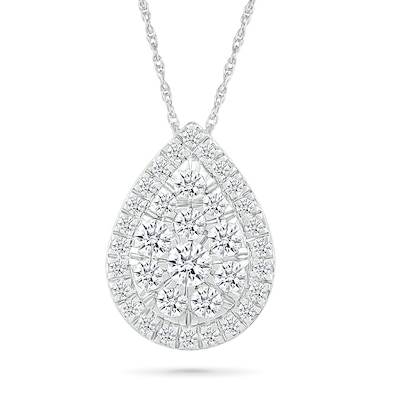 0.50 CT. T.W. Pear-Shaped Multi-Diamond Frame Pendant in 10K White Gold