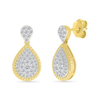 0.50 CT. T.W. Pear-Shaped Multi-Diamond Rope-Textured Frame Drop Earrings in 10K Gold