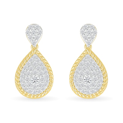 0.50 CT. T.W. Pear-Shaped Multi-Diamond Rope-Textured Frame Drop Earrings in 10K Gold