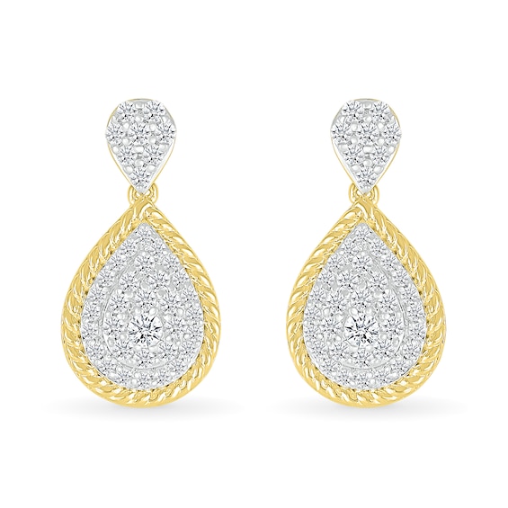 0.50 CT. T.W. Pear-Shaped Multi-Diamond Rope-Textured Frame Drop Earrings in 10K Gold