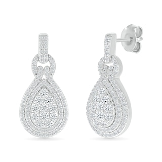 1.00 CT. T.W. Pear-Shaped Multi-Diamond Double Teardrop Frame Doorknocker Earrings in 10K White Gold