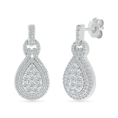 1.00 CT. T.W. Pear-Shaped Multi-Diamond Double Teardrop Frame Doorknocker Earrings in 10K White Gold