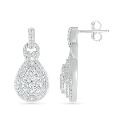 1.00 CT. T.W. Pear-Shaped Multi-Diamond Double Teardrop Frame Doorknocker Earrings in 10K White Gold