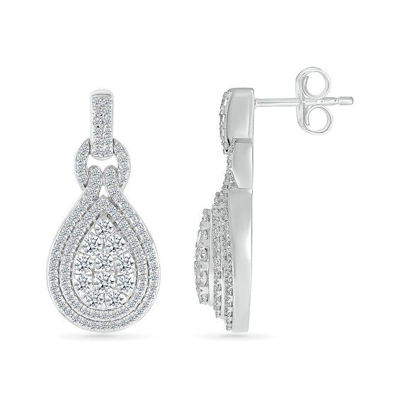 1.00 CT. T.W. Pear-Shaped Multi-Diamond Double Teardrop Frame Doorknocker Earrings in 10K White Gold