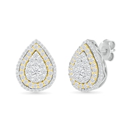 1.00 CT. T.W. Pear-Shaped Multi-Diamond Double Frame Stud Earrings in 10K Two-Tone Gold