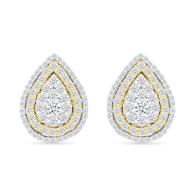 1.00 CT. T.W. Pear-Shaped Multi-Diamond Double Frame Stud Earrings in 10K Two-Tone Gold