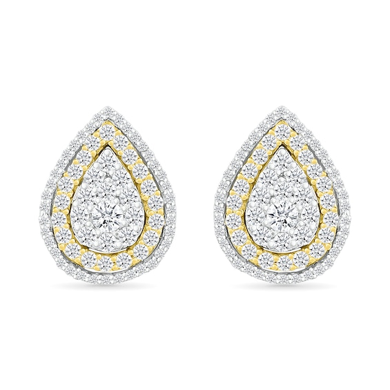 1.00 CT. T.W. Pear-Shaped Multi-Diamond Double Frame Stud Earrings in 10K Two-Tone Gold