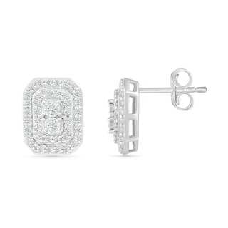 0.50 CT. T.W. Emerald-Shaped Multi-Diamond Double Frame Stud Earrings in 10K White Gold