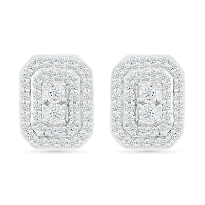 0.50 CT. T.W. Emerald-Shaped Multi-Diamond Double Frame Stud Earrings in 10K White Gold