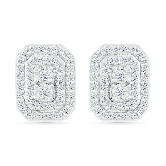 0.50 CT. T.W. Emerald-Shaped Multi-Diamond Double Frame Stud Earrings in 10K White Gold