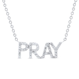 0.085 CT. T.W. Diamond &quot;PRAY&quot; Necklace in Sterling Silver