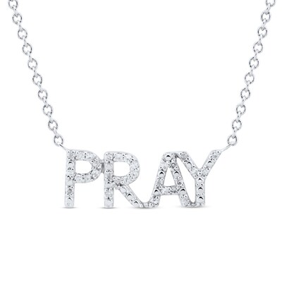 0.085 CT. T.W. Diamond "PRAY" Necklace in Sterling Silver