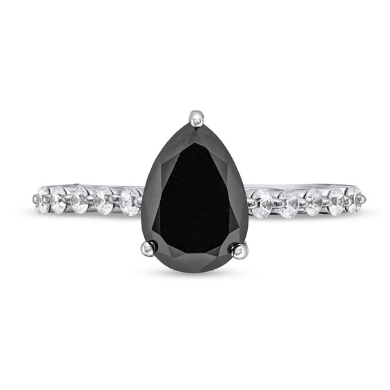 Monique Lhuillier Bliss 2.58 CT. T.W. Pear Black and White Diamond Scallop Shank Engagement Ring in 14K White Gold