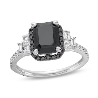 Monique Lhuillier Bliss 2.40 CT. T.W. Emerald-Cut Black and White Diamond Collar Engagement Ring in 14K White Gold