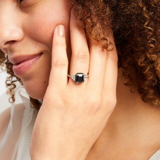 Monique Lhuillier Bliss 2.40 CT. T.W. Emerald-Cut Black and White Diamond Collar Engagement Ring in 14K White Gold