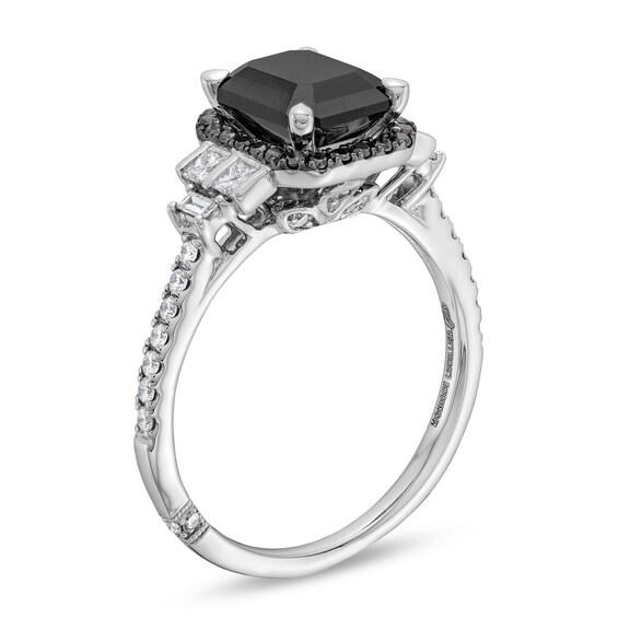 Monique Lhuillier Bliss 2.40 CT. T.W. Emerald-Cut Black and White Diamond Collar Engagement Ring in 14K White Gold