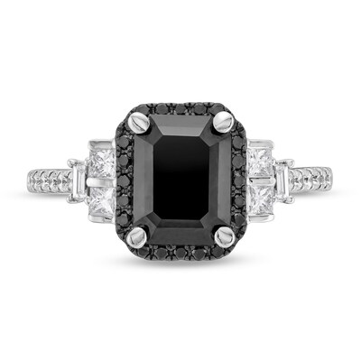 Monique Lhuillier Bliss 2.40 CT. T.W. Emerald-Cut Black and White Diamond Collar Engagement Ring in 14K White Gold