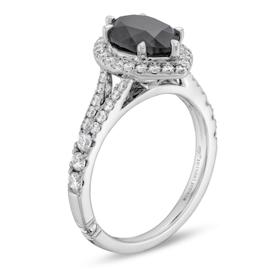 Monique Lhuillier Bliss 2.53 CT. T.W. Marquise Black and White Diamond Split Shank Engagement Ring in 14K White Gold