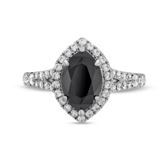 Monique Lhuillier Bliss 2.53 CT. T.W. Marquise Black and White Diamond Split Shank Engagement Ring in 14K White Gold