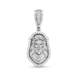 0.95 CT. T.W. Diamond Head of Jesus Necklace Charm in 10K White Gold