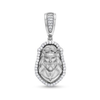 0.95 CT. T.W. Diamond Head of Jesus Necklace Charm in 10K White Gold