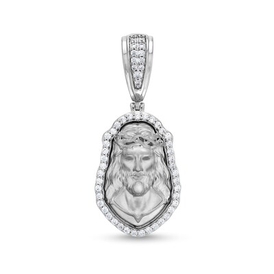 0.95 CT. T.W. Diamond Head of Jesus Necklace Charm in 10K White Gold