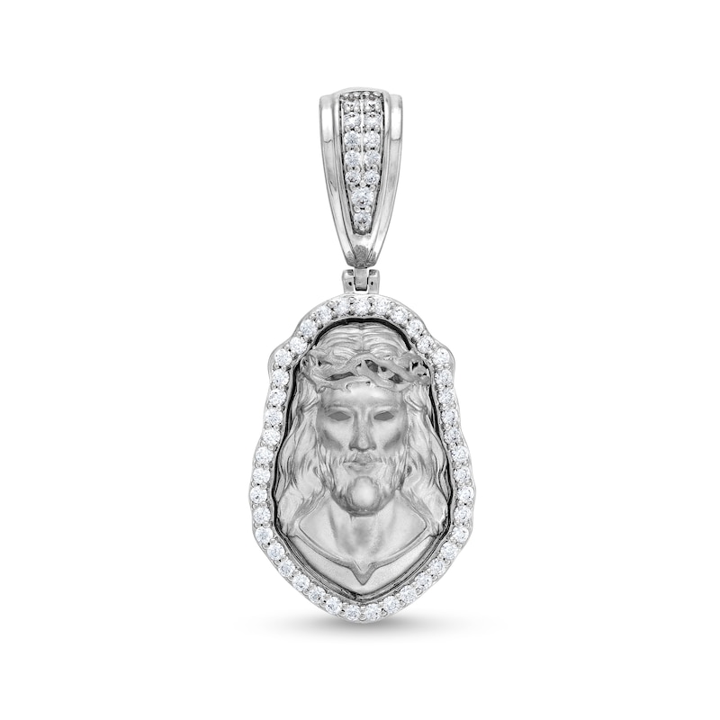 0.95 CT. T.W. Diamond Head of Jesus Necklace Charm in 10K White Gold|Peoples Jewellers