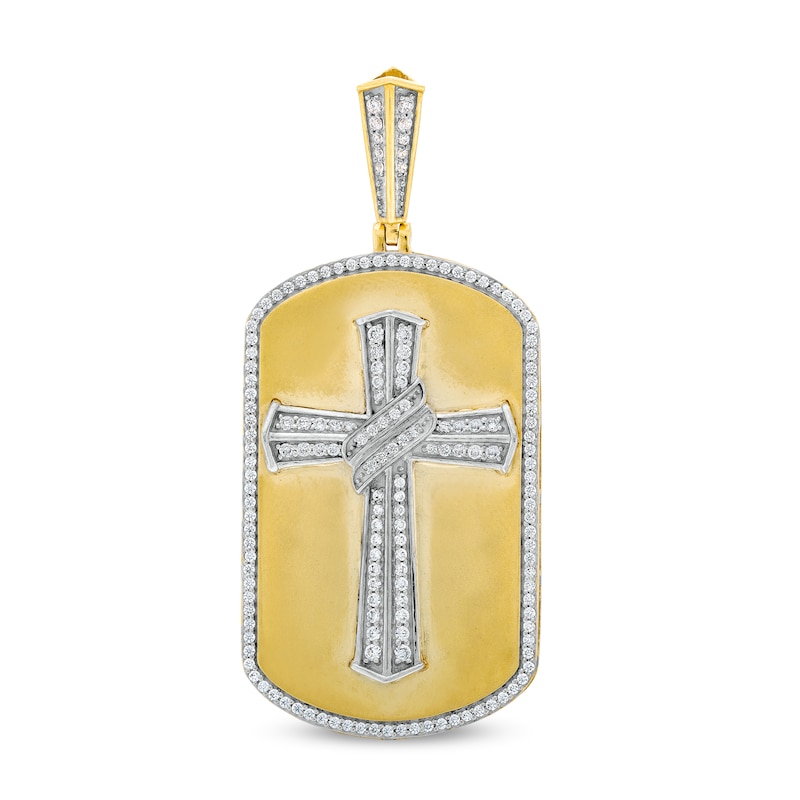 0.95 CT. T.W. Diamond Dog Tag with Cross Necklace Charm in 10K Gold