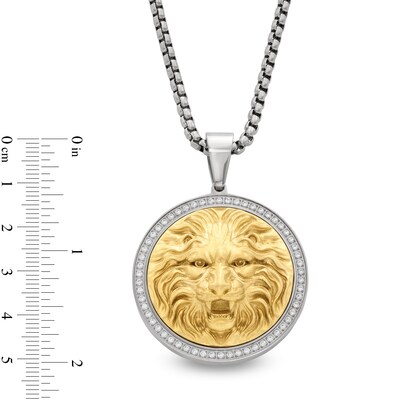 Men's 0.50 CT. T.W. Diamond Lion Medallion in Stainless Steel with Yellow Ion Plate - 24"