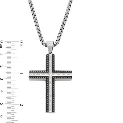 Men's 0.70 CT. T.W. Black and White Diamond Cross in Stainless Steel with Black Ion Plate - 24"