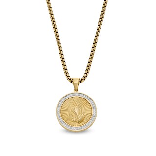 Men's 0.25 CT. T.W.  Diamond Praying Hands Medallion in Stainless Steel and Yellow Ion Plate - 24"