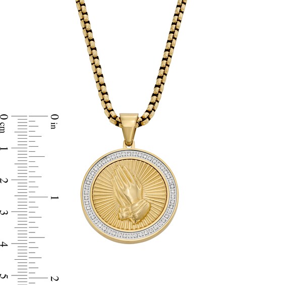 Men's 0.25 CT. T.W.  Diamond Praying Hands Medallion in Stainless Steel and Yellow Ion Plate - 24"